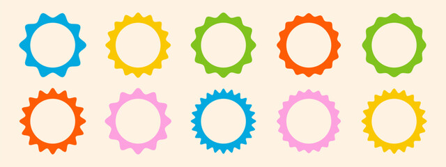 Set of circle frames with wavy edges. Squiggle photo borders with zig zag edges. Modern vector template.