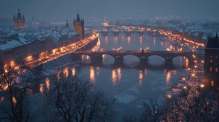 Fototapeta premium Classic View of Prague at Twilight, Panorama of the City
