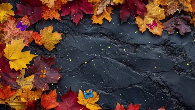 autumn frame of colorful leaves seamless looping overlay 4k virtual video animation background