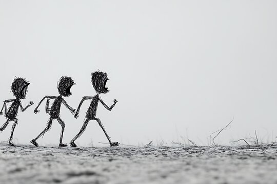 Abstract Illustration of Five Stick Figures Lifting One