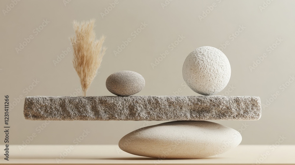 Aufkleber a visual representation of balance in 3d, with objects carefully placed to symbolize equilibrium, pe