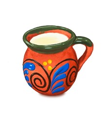 
taza de café, taza mexicana, cerámica mexicana, arte tradicional, bebida caliente, chocolate caliente, café con leche, olla de cafe, illustration, dibujo