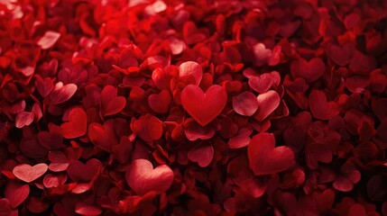 Abstract background filled with bright red hearts, creating a dynamic and passionate feel ideal for romantic occasions or love-themed content