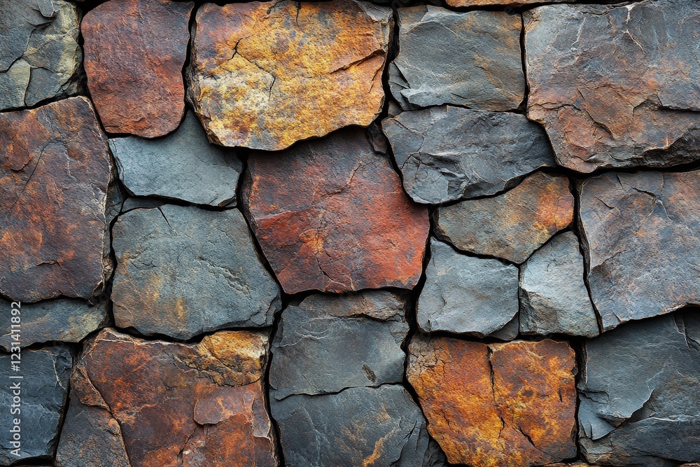 Poster close up of a rock wall featuring red and yellow paint texture and patterns in natural setting