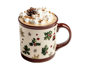 cozy cup of hot cocoa topped with whipped cream and festive decorations, perfect for holiday season. Enjoy warmth and comfort of this delightful drink