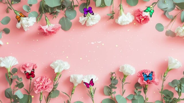 beautiful flowers composition paper blank carnation flowers seamless looping overlay 4k virtual video animation background