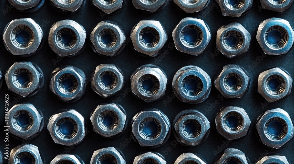 Aufkleber An organized pattern of nuts and bolts arranged neatly on a flat surface, ideal for a technical or mechanical-themed background