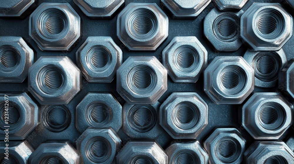 Aufkleber An organized pattern of nuts and bolts arranged neatly on a flat surface, ideal for a technical or mechanical-themed background