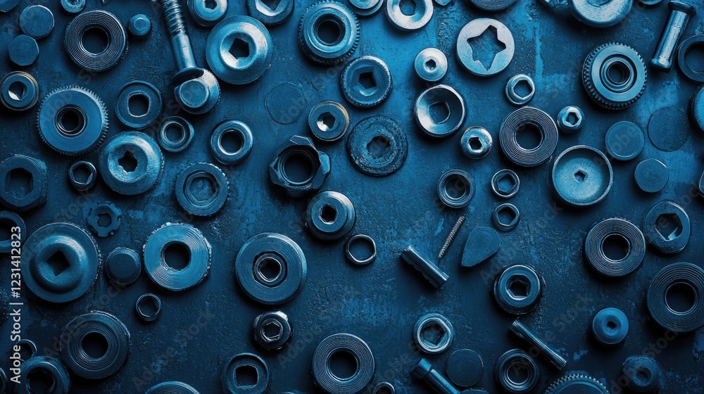 Aufkleber An organized pattern of nuts and bolts arranged neatly on a flat surface, ideal for a technical or mechanical-themed background