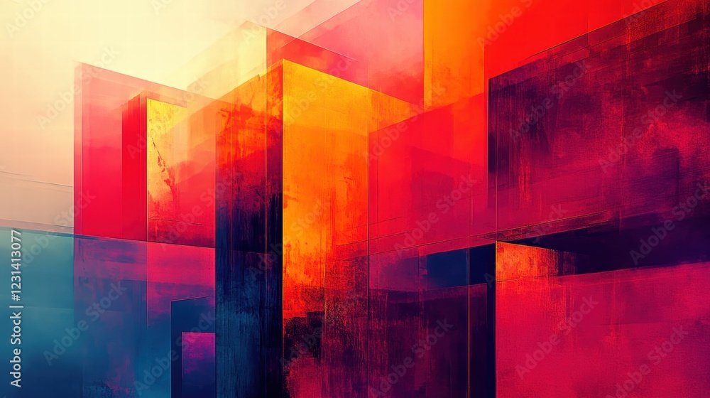 Aufkleber a digitally manipulated abstract art piece with geometric forms and vibrant gradients, creating a dy