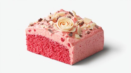 Delicious pink cake slice bakery food photography minimalist setting close-up tempting dessert treat