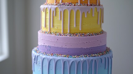 Colorful drip cake celebration kitchen dessert photography bright and cheerful environment close-up festive concept
