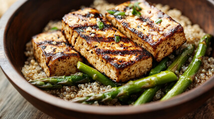 Sizzling Grilled Tofu with Asparagus & Quinoa: A Healthy & Delicious Meal soy vegan lunch dinner    