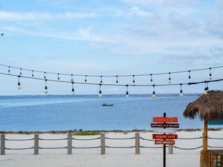 The beautiful artificial white sand beach or Pantai pasir putih at PIK 2 in Jakarta, Indonesia,...