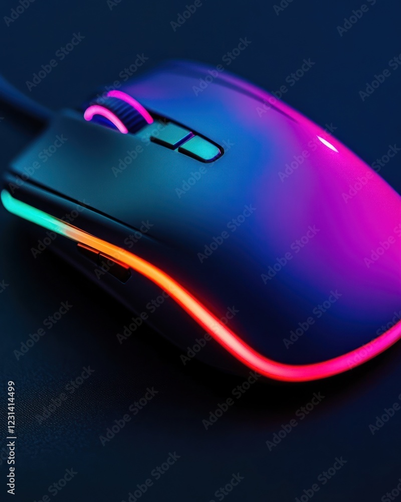 Aufkleber close-up of a wired computer mouse with rgb lighting.