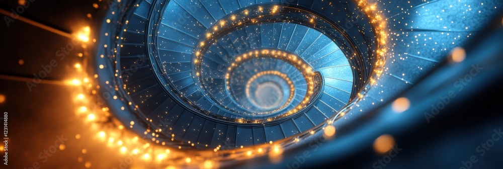 Poster a glowing spiral staircase, with light radiating from each step, creating a surreal and enchanting a