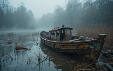 Obraz premium old rusty abandoned boat