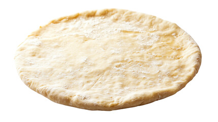 Raw pizza dough with flour on transparent background, ready for cooking