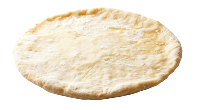 Raw pizza dough with flour on transparent background, ready for cooking