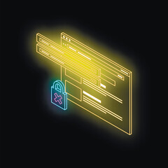 Internet security breach with open padlock and cross mark symbolizing insecure connection in glowing neon style