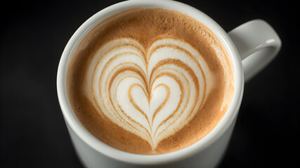 latte art heart coffee close up .Foam on coffee close-up. Foam in the shape of heart background

