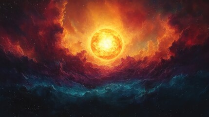 Radiant Cosmic Sunrise Over Earth with Galaxies and Nebulae Illustrating the Mystery of Space