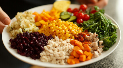 Vibrant & Healthy Meal: Colorful Foods on a Plate, Upscaled Image for Delicious Visuals diet fresh  