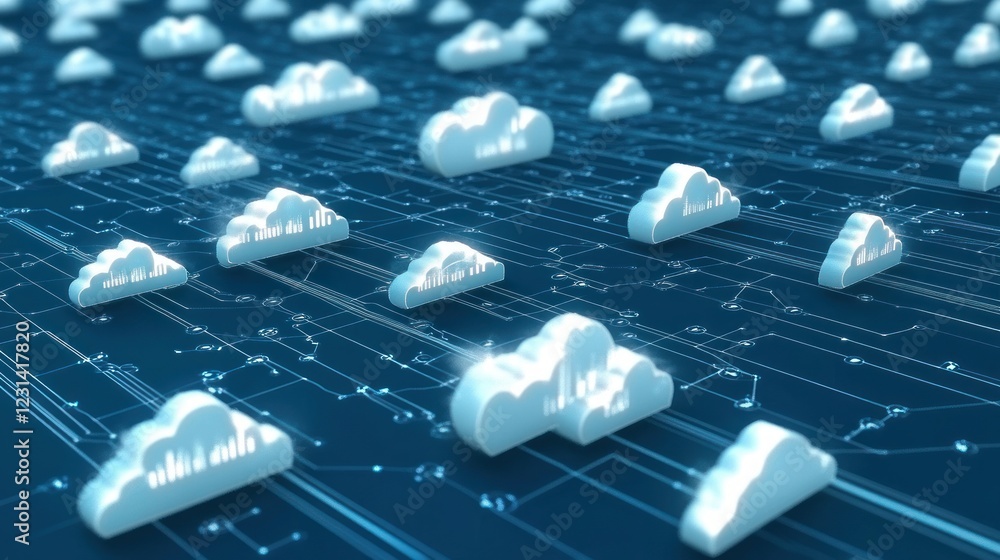 Leinwandbilder Cloud Computing Connections with File and Folder Icons Sharing Data for Global Business and Big Data