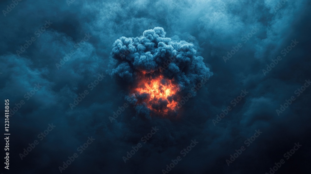 Aufkleber powerful smoke explosion emanating from the center with a dark and moody atmosphere, ideal for hallo