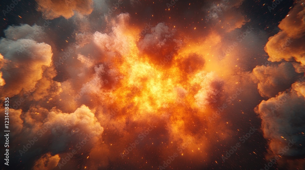 Aufkleber powerful smoke explosion emanating from the center with a dark and moody atmosphere, ideal for hallo