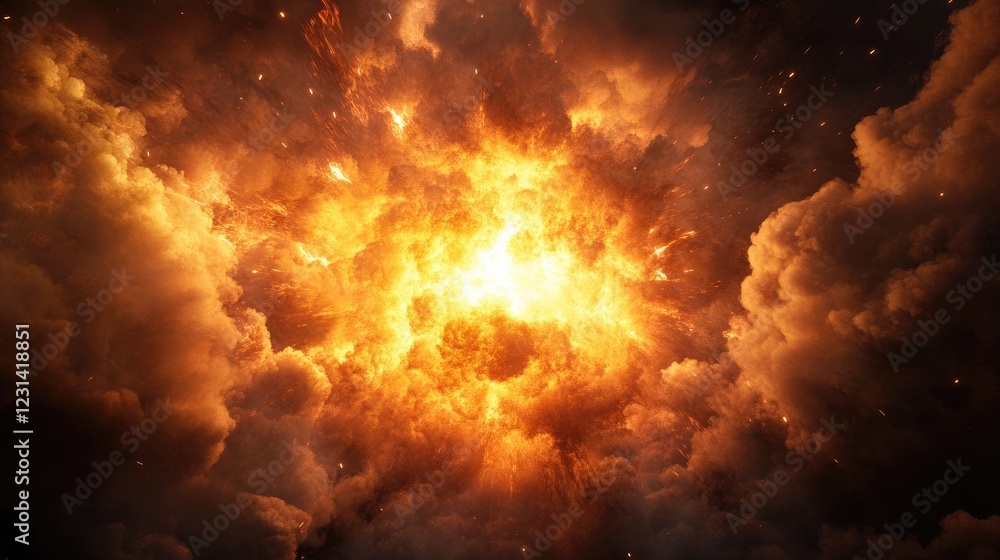 Aufkleber powerful smoke explosion emanating from the center with a dark and moody atmosphere, ideal for hallo