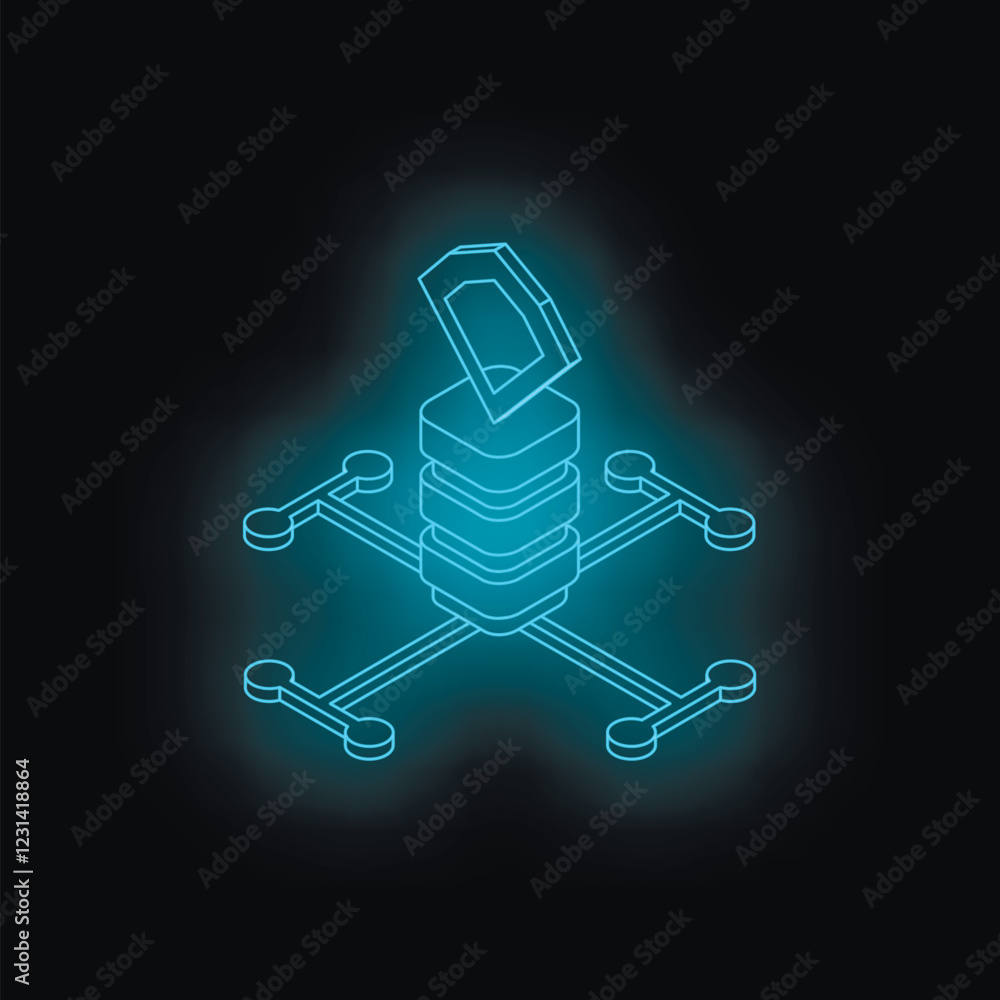 Poster glowing blue decentralized server network ensuring data security using blockchain technology
