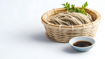Obraz premium Freshly prepared soba noodles artfully plated for a perfect Japanese meal