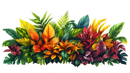 Fototapeta premium Bright and detailed tropical plant composition on a crisp white canvas
