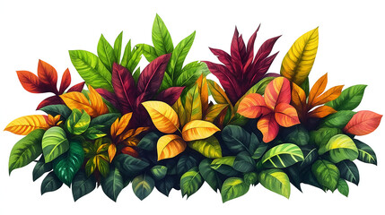 Vivid tropical foliage with colorful leaves on a clean white backdrop