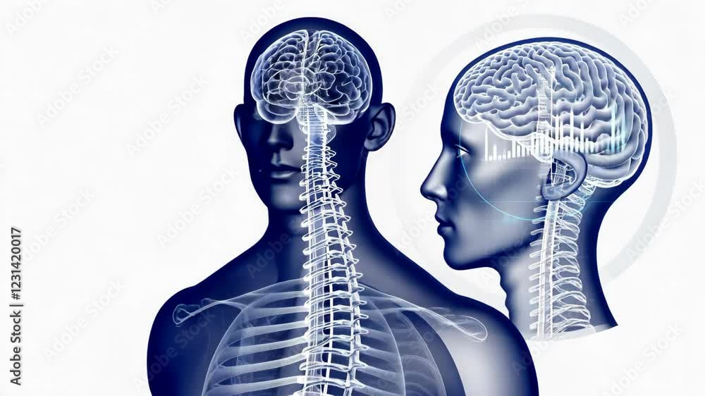 Poster digital illustration of human brain and spinal cord anatomy highlighting nervous system complexity a