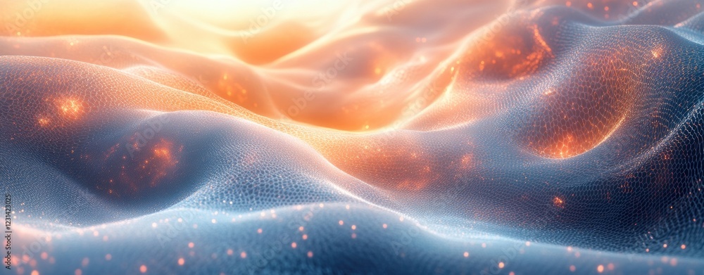 Poster vibrant flowing abstract landscape with soft pastel colors and mesh patterns