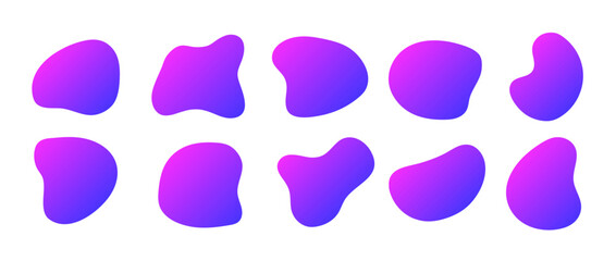 Freeform colorful shapes. Set of abstract gradient liquid forms. Trendy minimal designs. Flat vector illustration.