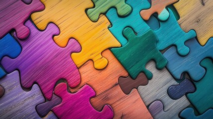 Obraz premium Colorful wooden jigsaw puzzle pieces interlocked. (1)