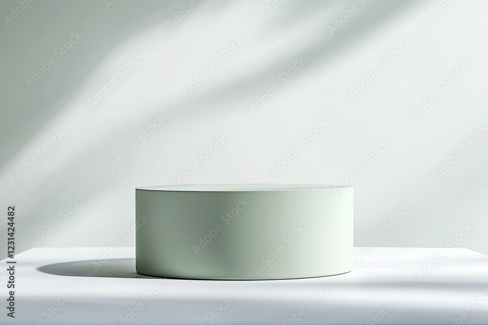 Poster minimalist display features soft green cylindrical object castin