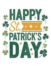 Celebrate st. patrick's day with green hat and shamrocks on white background..