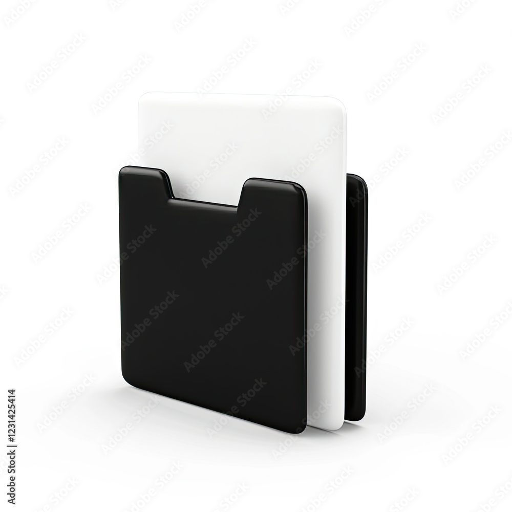 Poster a black and white folder designed for organizing documents. isolated on white background