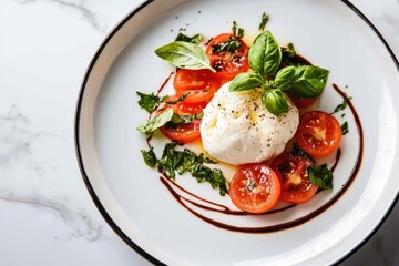 Fresh tomatoes paired with creamy cheese, garnished with vibrant