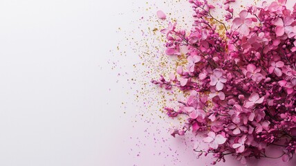 Fototapeta premium concept Women's Day celebration progress Vibrant pink flowers with glitter on a white background.
