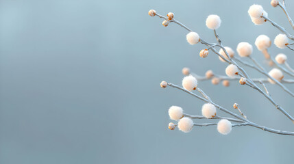 White berries branch, winter, blurred background, nature scene, website banner