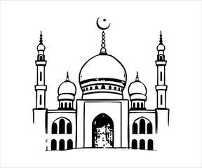 Mosque icon. Vector illustration of a mosque on white background.
