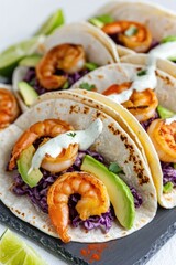Delicious shrimp tacos served on soft tortillas with fresh toppi