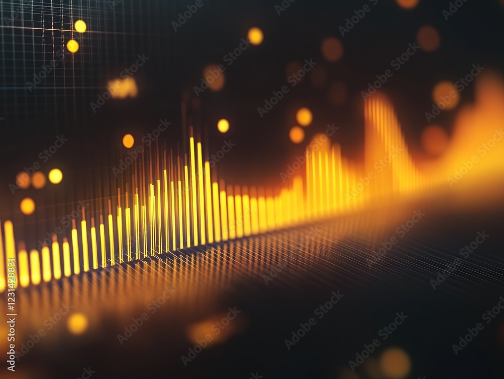 Poster abstract glowing orange data graph on dark background.