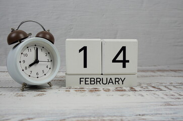 Wooden Calendar Showing the Date of February 14th. Day 14 of February month