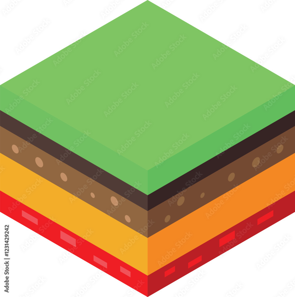 Poster colorful ground layers showing different soil textures in isometric view, representing earth cross s